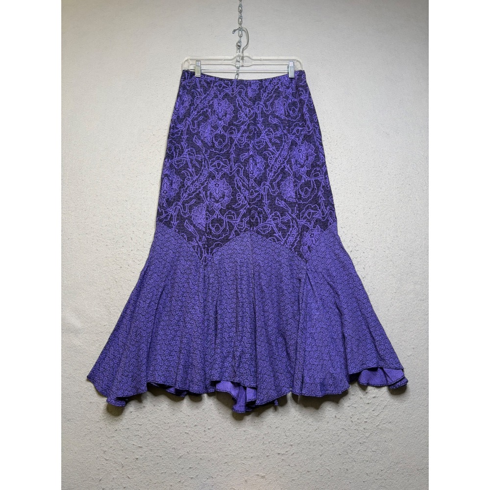 Carole Little Skirt Women 12 Purple Saint-Tropez West Mixed Print Maxi Y2K Goth